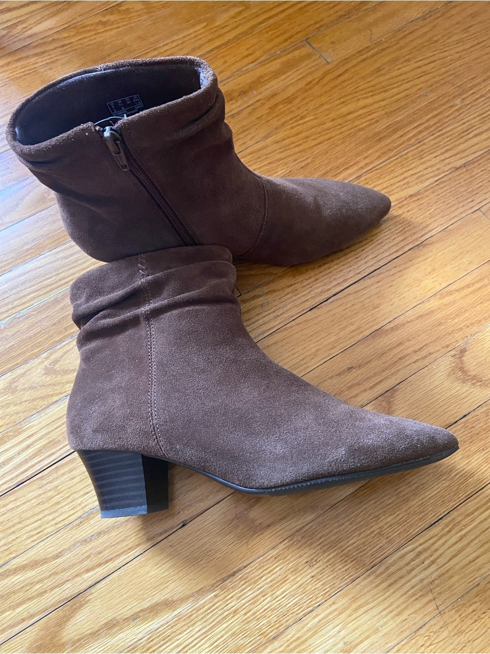 Clarks Brown Suedette Pointed Toe Ankle Booties